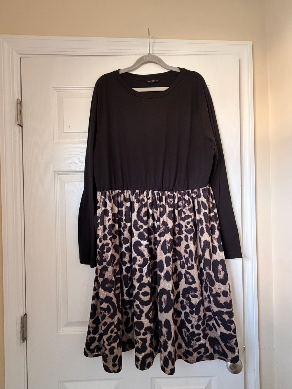 SHEIN Black Top with Leopard-Print Midi Skirt Dress